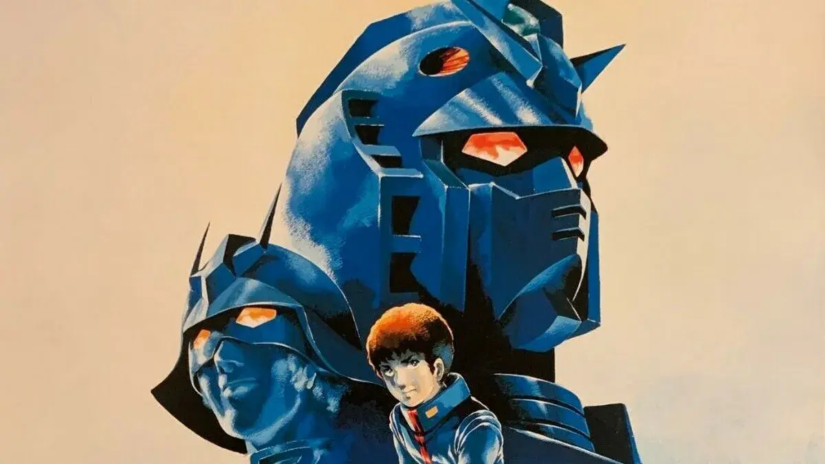 An image of Amuro Ray, Char Aznable, and the RX-78-2 Gundam from the original Gundam poster